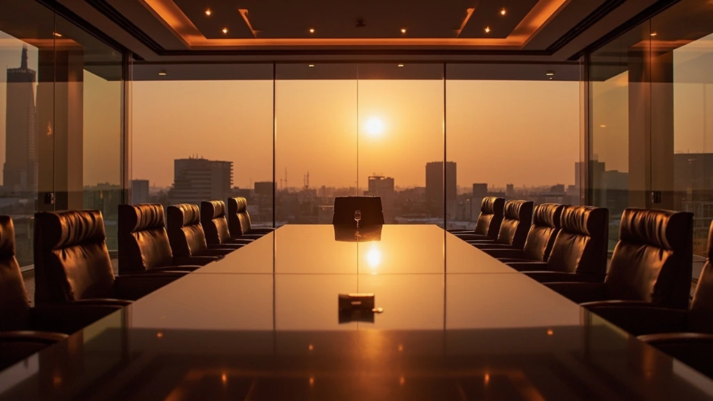 Sovereign wealth fund boardroom at dusk